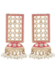 Gold Plated Drop earring with Pink Enamel