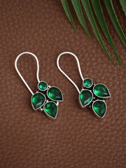 Silver Oxidised finish Green stone work drop earring