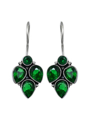 Silver Oxidised finish Green stone work drop earring
