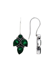 Silver Oxidised finish Green stone work drop earring