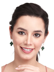 Silver Oxidised finish Green stone work drop earring