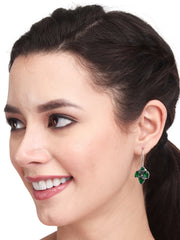 Silver Oxidised finish Green stone work drop earring