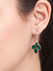 Silver Oxidised finish Green stone work drop earring