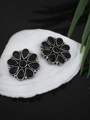 Silver Oxidised finish Black Ad stone stud