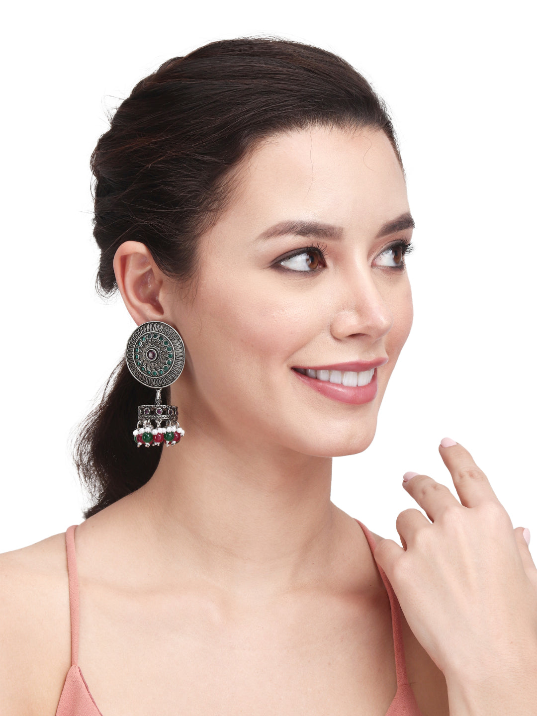 Silver Oxidised finish drop Jhumka