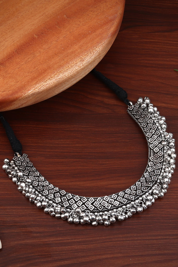 Silver Oxydised finish Choker with Ghungroo drops – Anvik