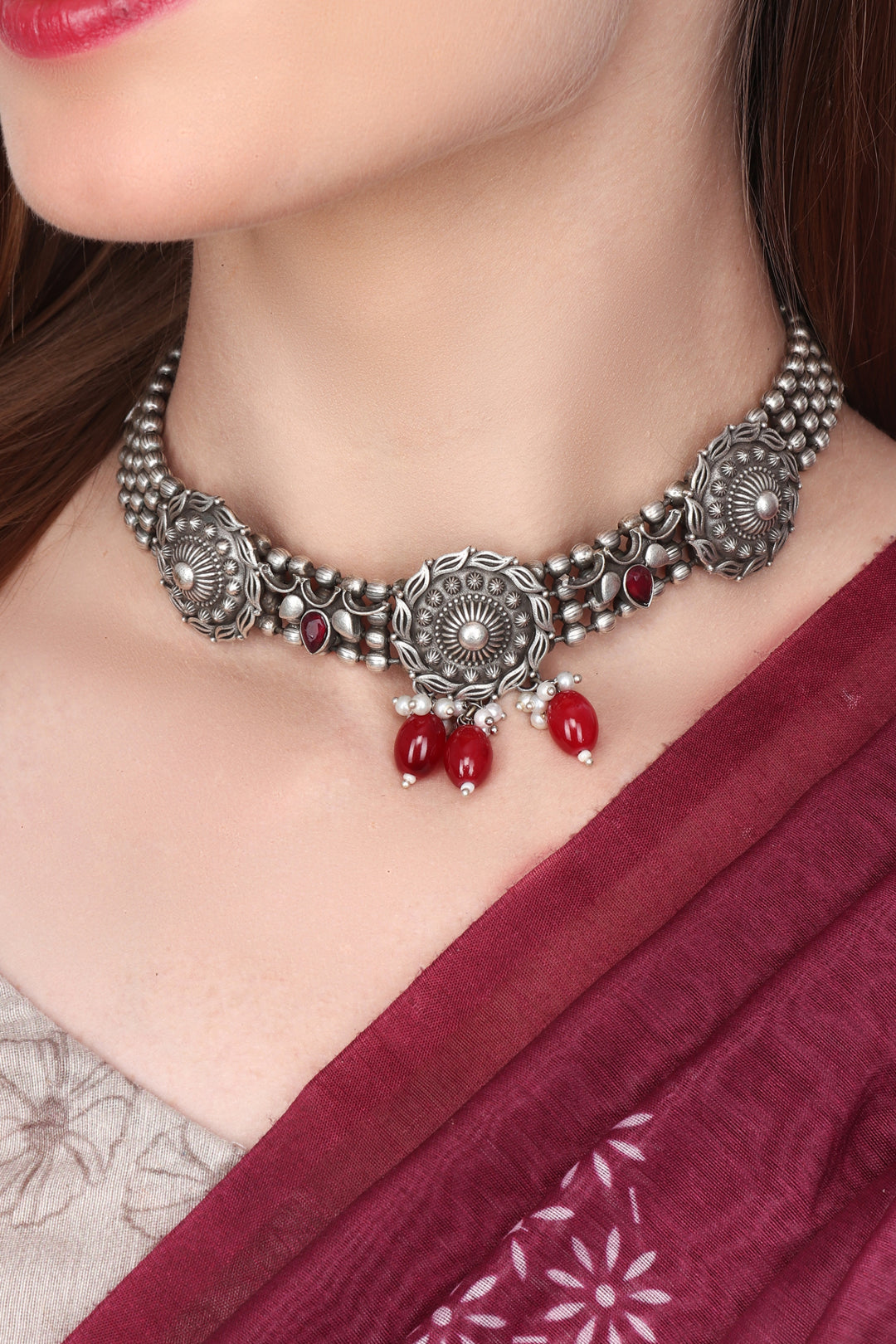Silver oxidised Choker necklace