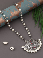 Silver Oxydised finsh long necklace