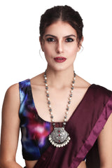 Silver Oxydised finsh long necklace