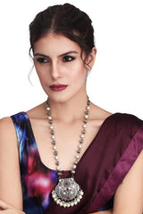 Silver Oxydised finsh long necklace