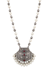 Silver Oxydised finsh long necklace