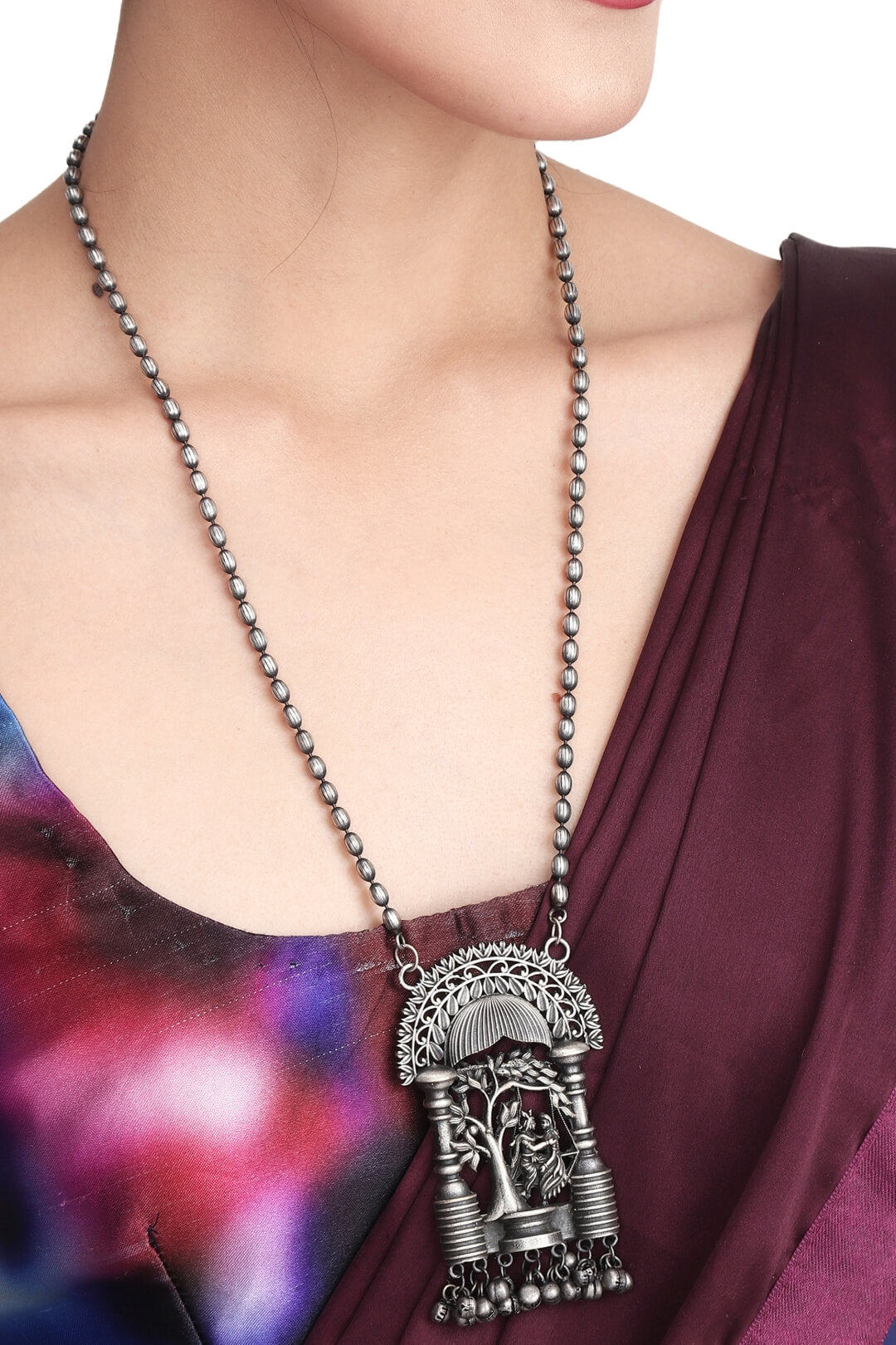 Silver Oxydies finish Long necklace