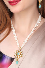 Kundan Pendant with Beads string necklace & Earring set