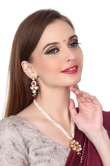 Kundan Pendant with Beads string necklace & Earring set