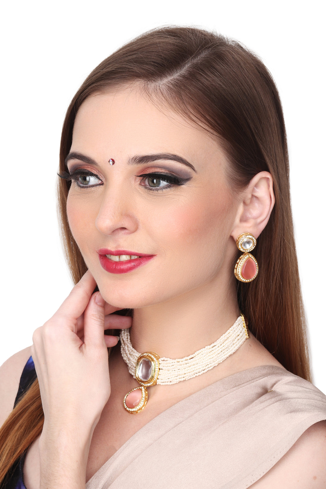 Kundan Pendant with Beads string choker & Earring set