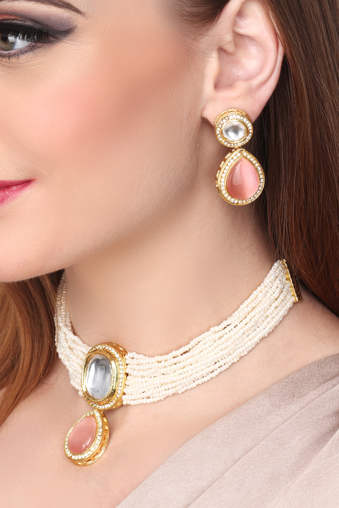 Kundan Pendant with Beads string choker & Earring set