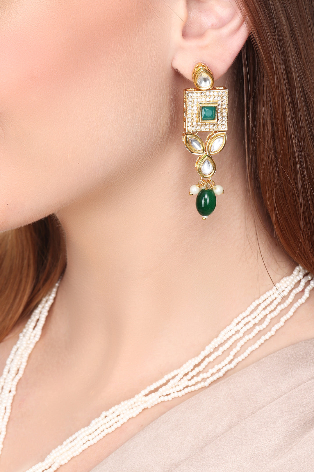 Kundan Pendant with Beads string necklace & Earring set