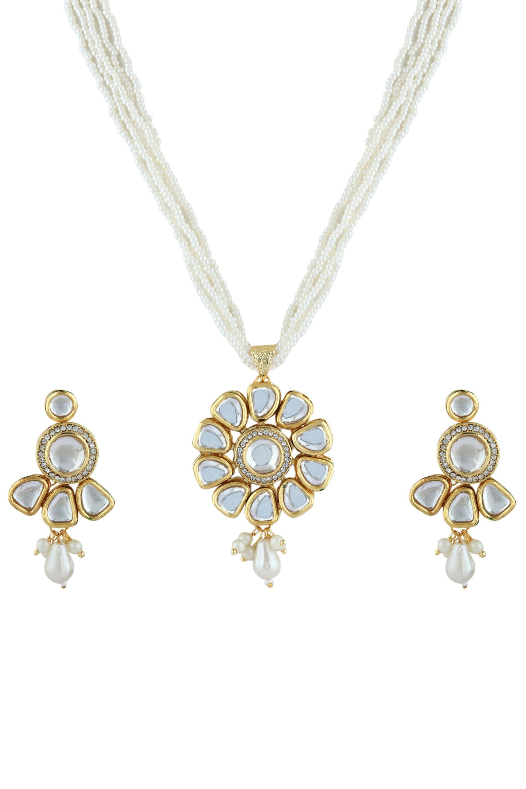 Kundan Pendant with Beads string necklace & Earring set