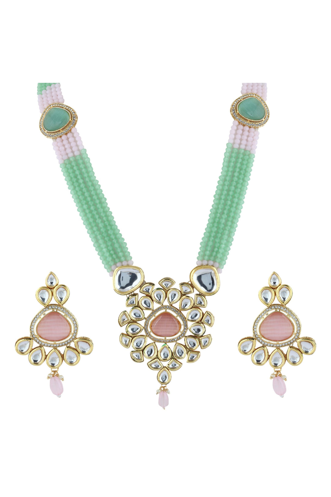 Kundan Pendant with Beads string necklace & Earring set