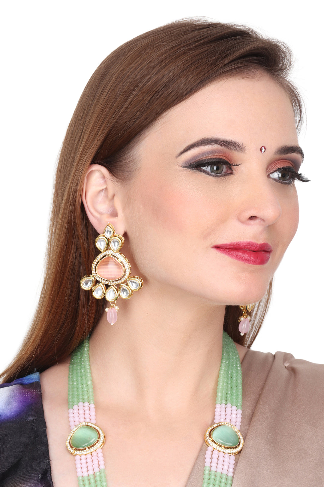 Kundan Pendant with Beads string necklace & Earring set