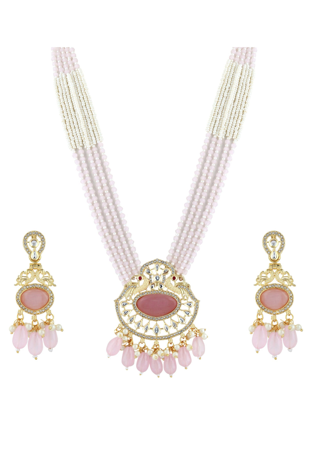 Kundan Pendant with Beads string necklace & Earring set