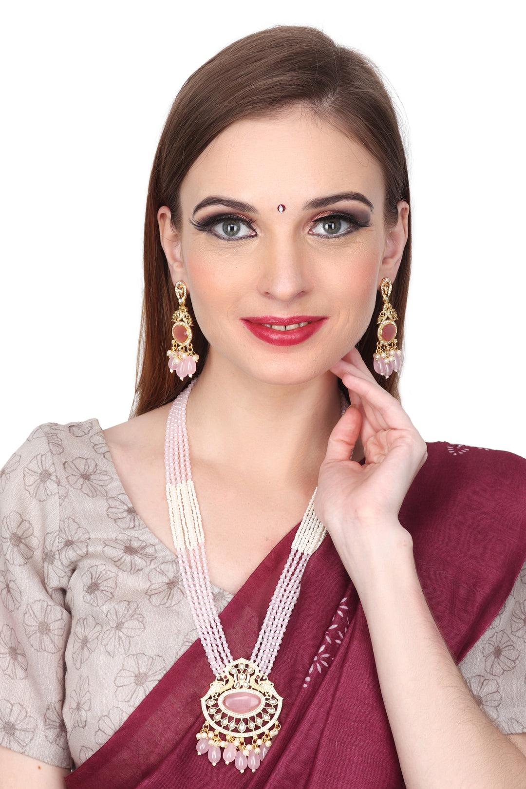 Kundan Pendant with Beads string necklace & Earring set