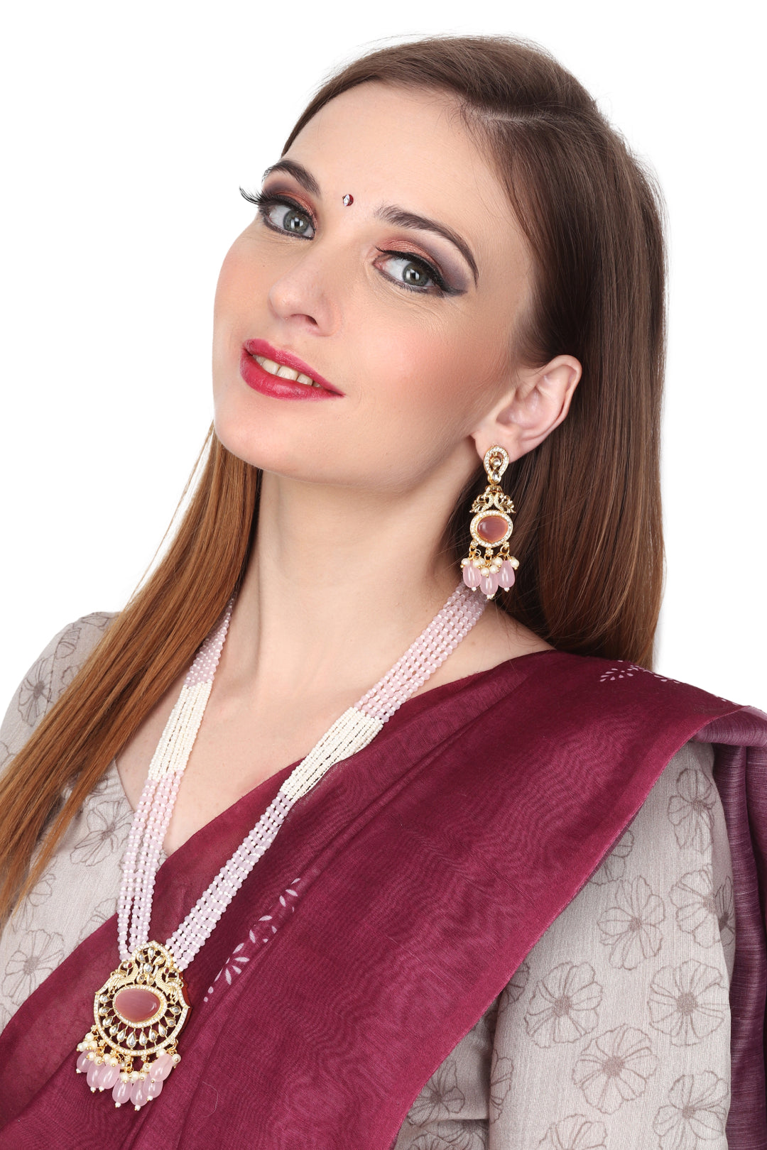 Kundan Pendant with Beads string necklace & Earring set