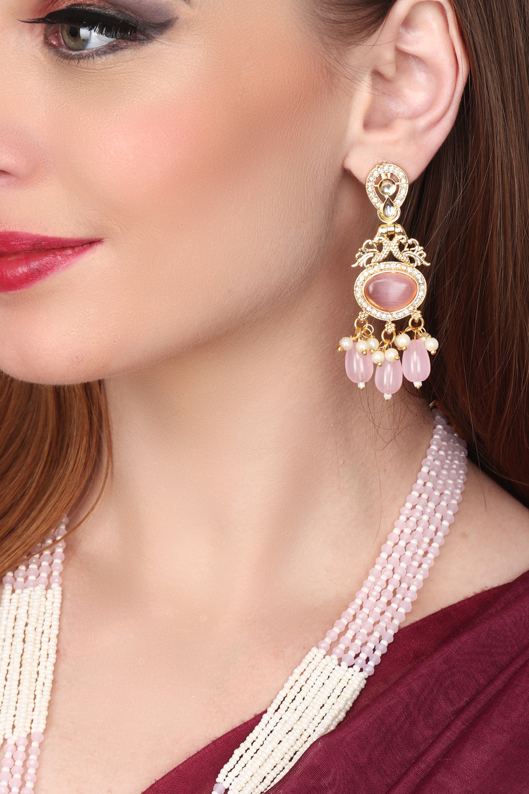 Kundan Pendant with Beads string necklace & Earring set