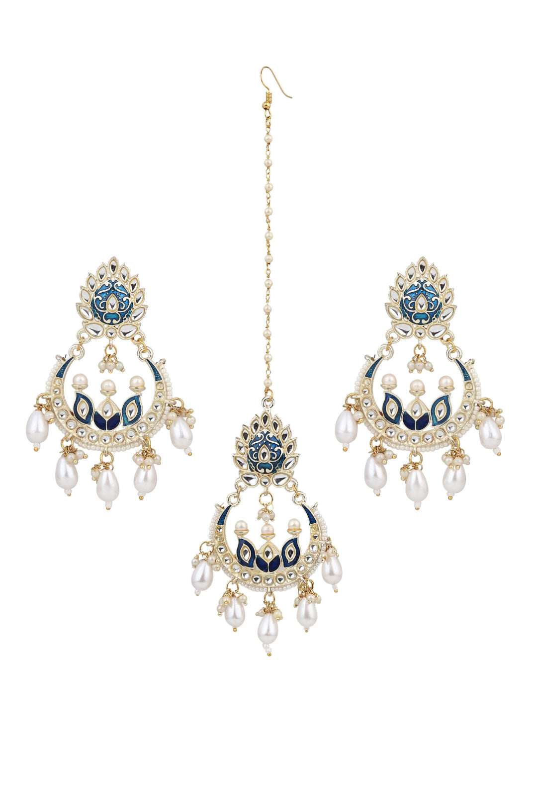 Meenakari Earring & Maangtikka Set with Kundan