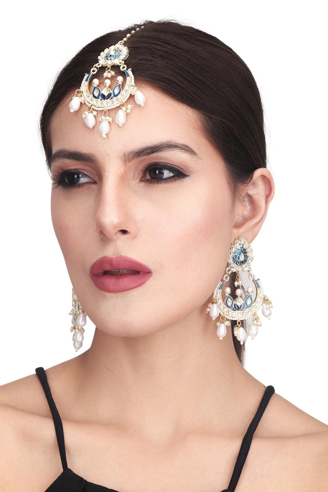 Meenakari Earring & Maangtikka Set with Kundan