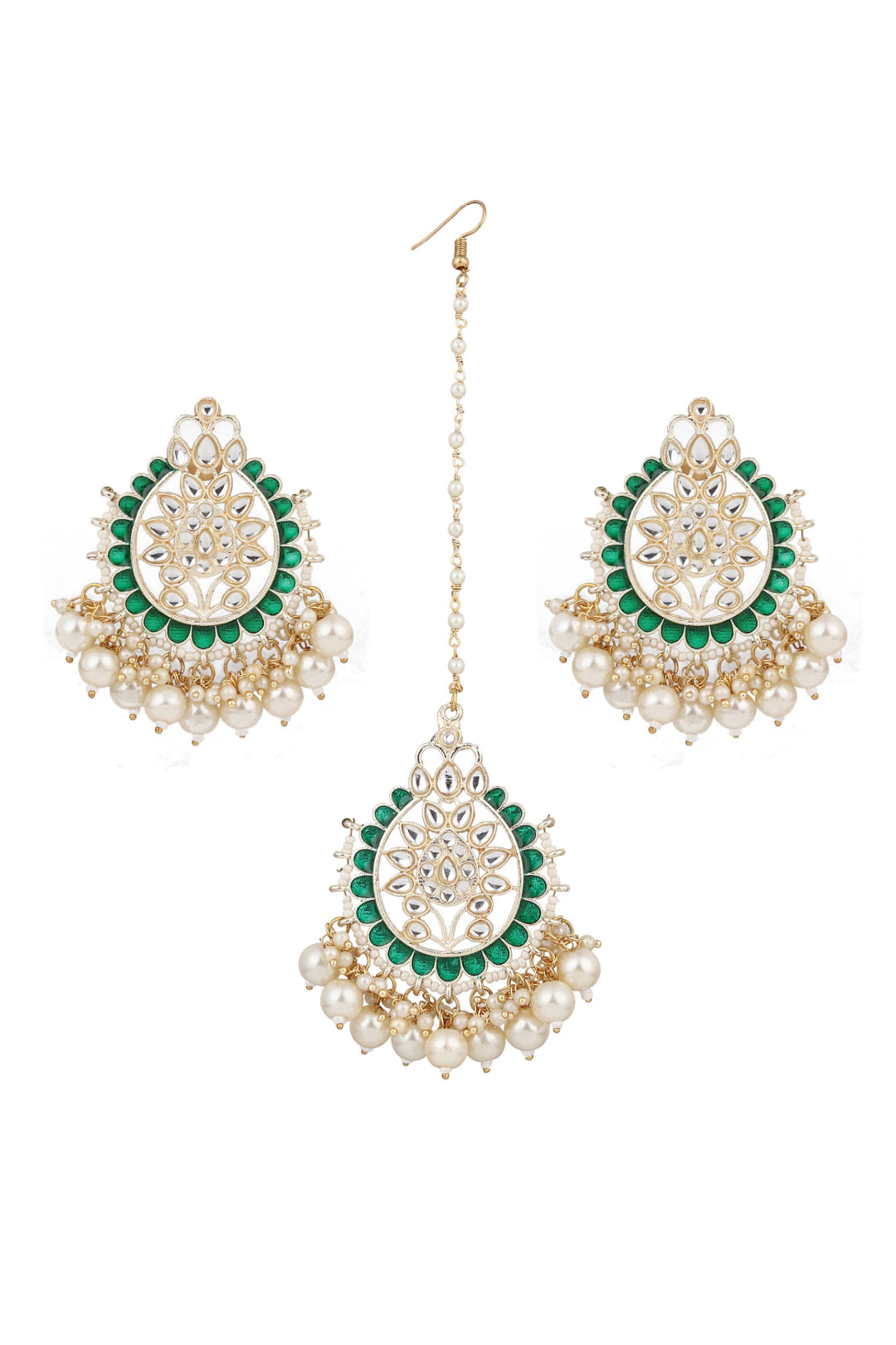 Meenakari Earring & Maangtika Set with Kundan