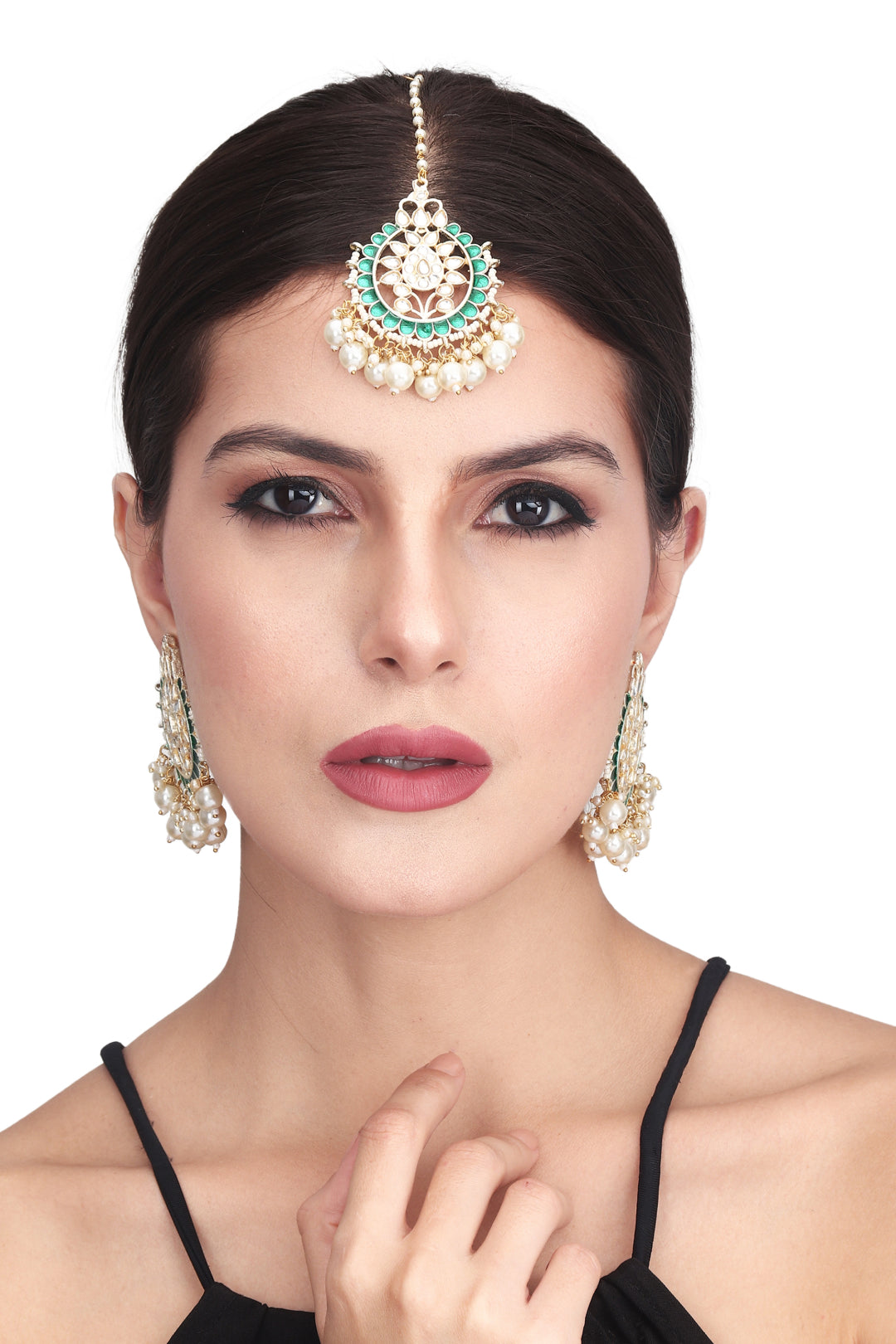 Meenakari Earring & Maangtika Set with Kundan