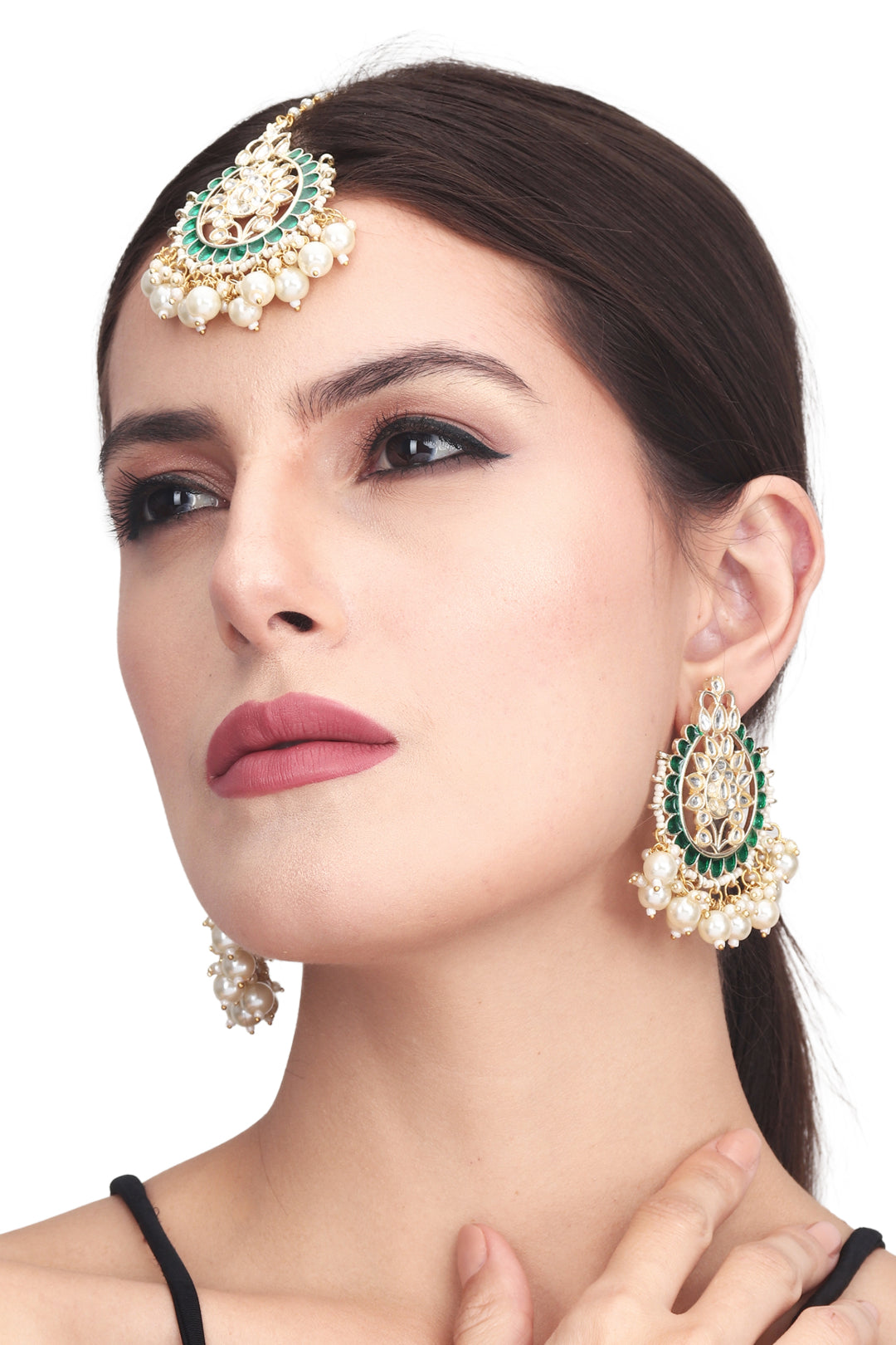 Meenakari Earring & Maangtika Set with Kundan