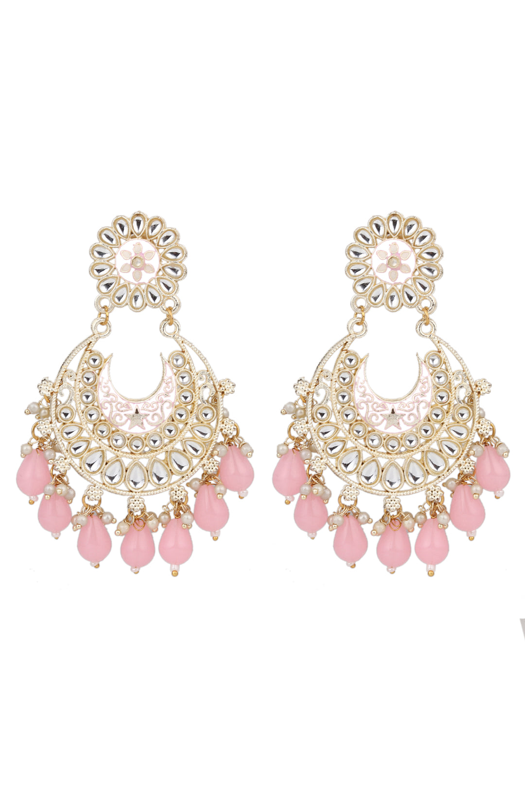 Meenakari Earring & Maangtika Set with Kundan pink