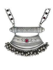 Silver Oxydised finish long Necklace & Earring Set