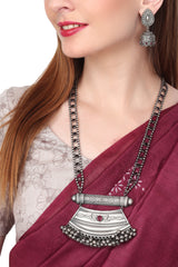 Silver Oxydised finish long Necklace & Earring Set