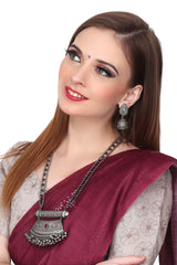 Silver Oxydised finish long Necklace & Earring Set