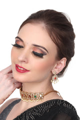 Kemp Gold Plated Choker & Earring set with Multi coloured stone.