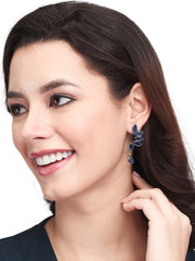 Silver Oxidised finish Blue Monalisa stone drop earring
