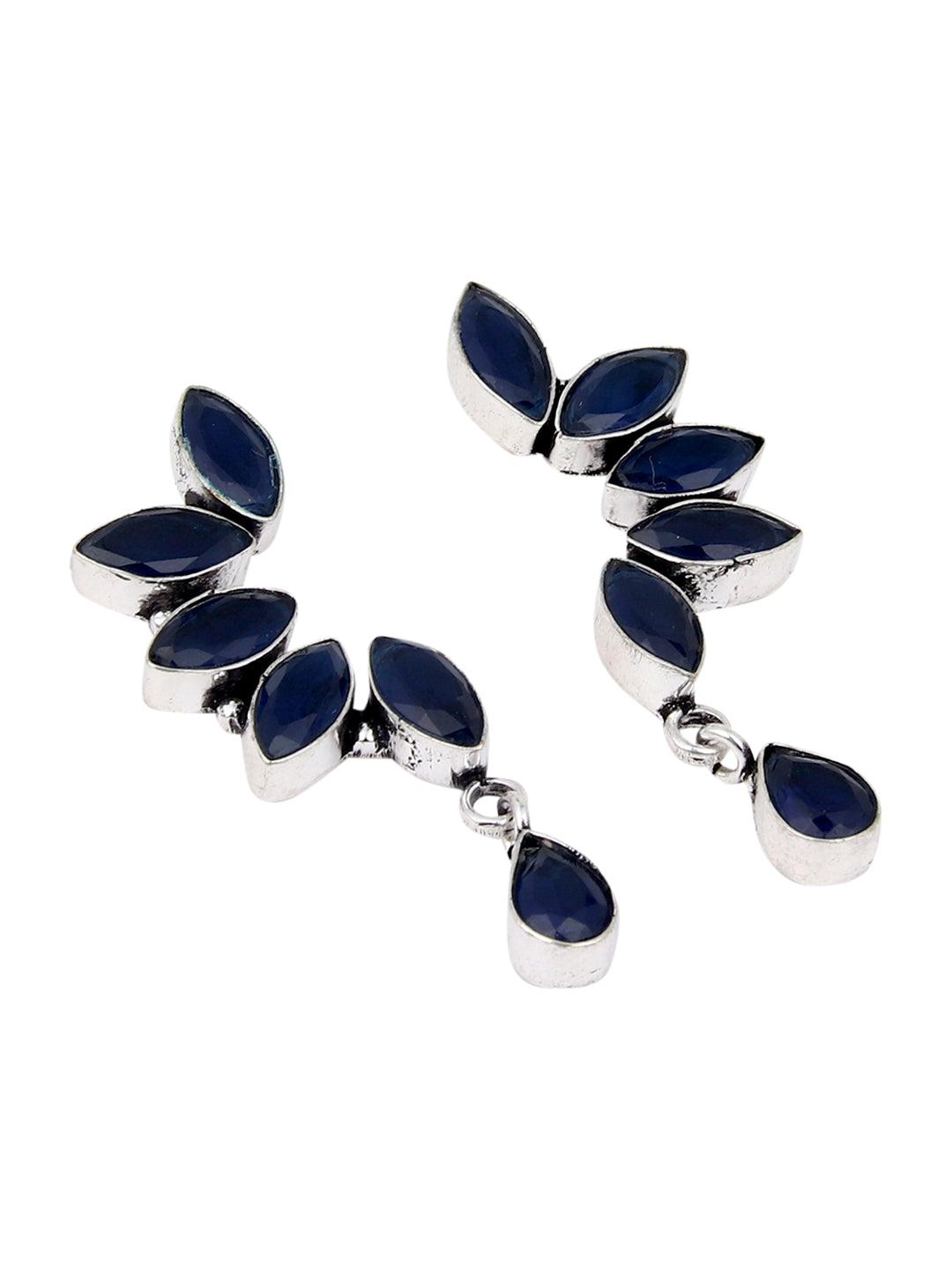 Silver Oxidised finish Blue Monalisa stone drop earring