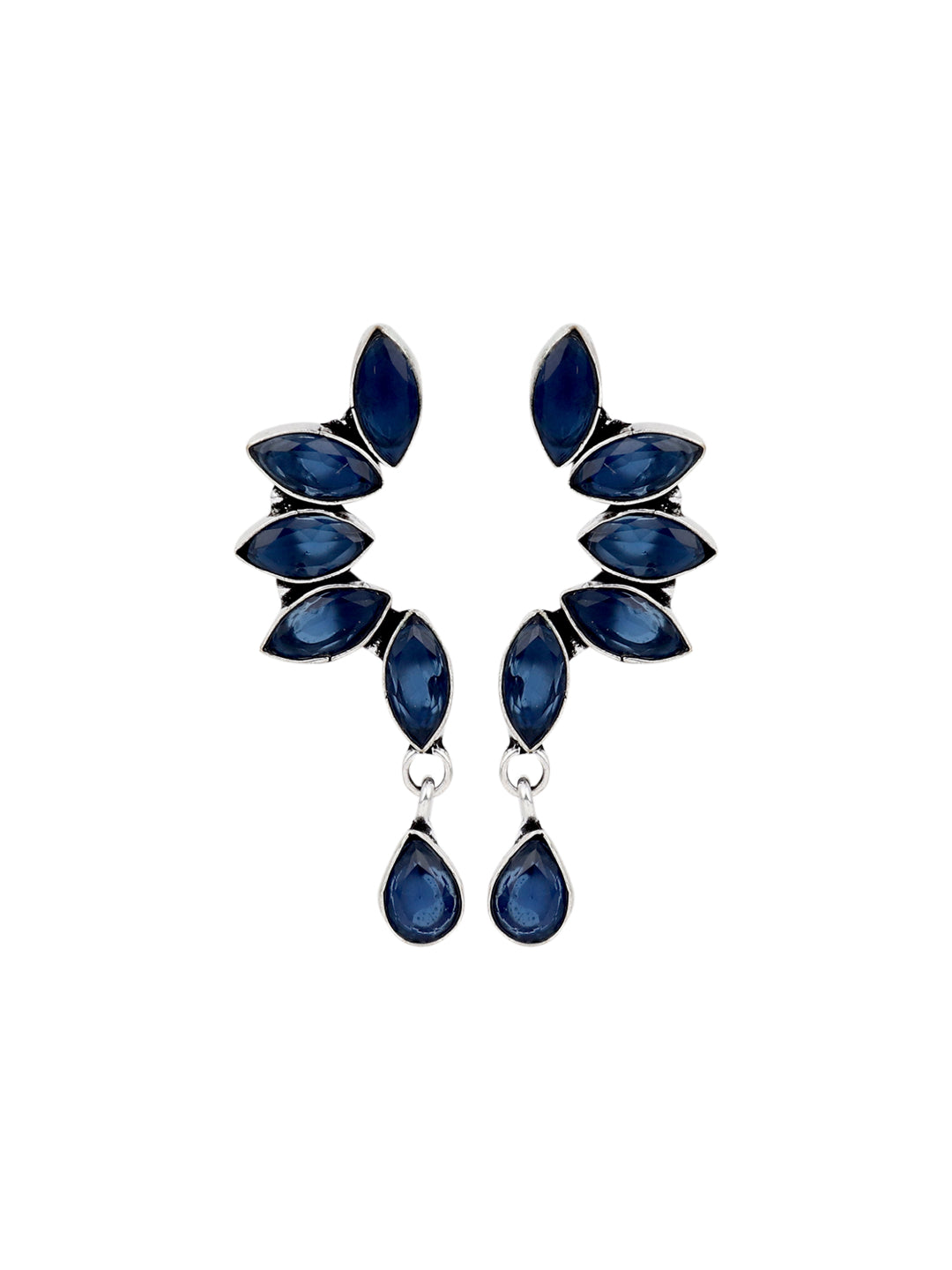 Silver Oxidised finish Blue Monalisa stone drop earring