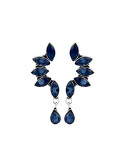 Silver Oxidised finish Blue Monalisa stone drop earring