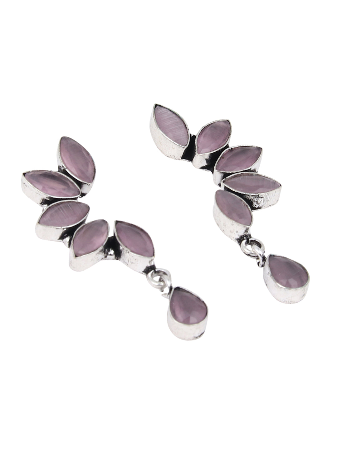 Silver Oxidised finish Light Pink Monalisa stone drop earring