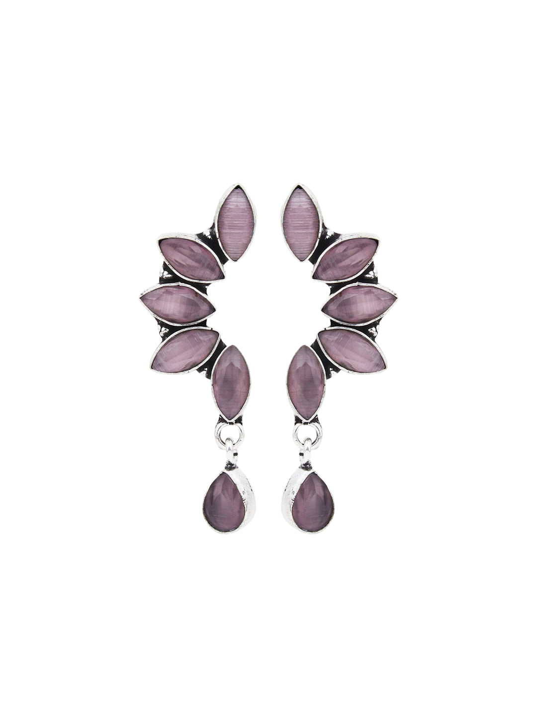 Silver Oxidised finish Light Pink Monalisa stone drop earring