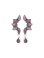 Silver Oxidised finish Light Pink Monalisa stone drop earring