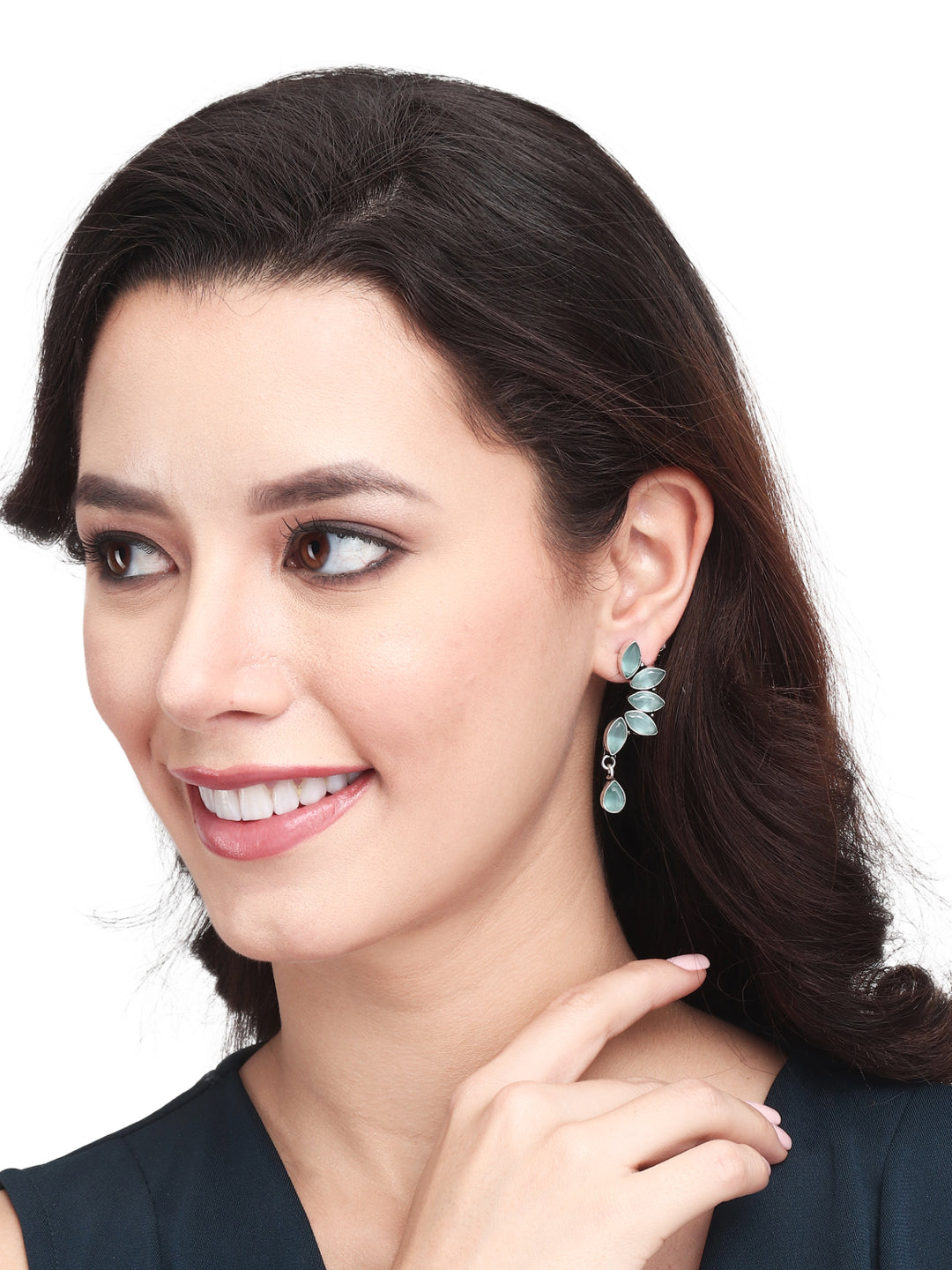 Silver Oxidised finish Sage Green Monalisa stone drop earring