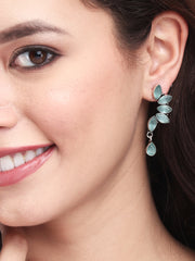 Silver Oxidised finish Sage Green Monalisa stone drop earring