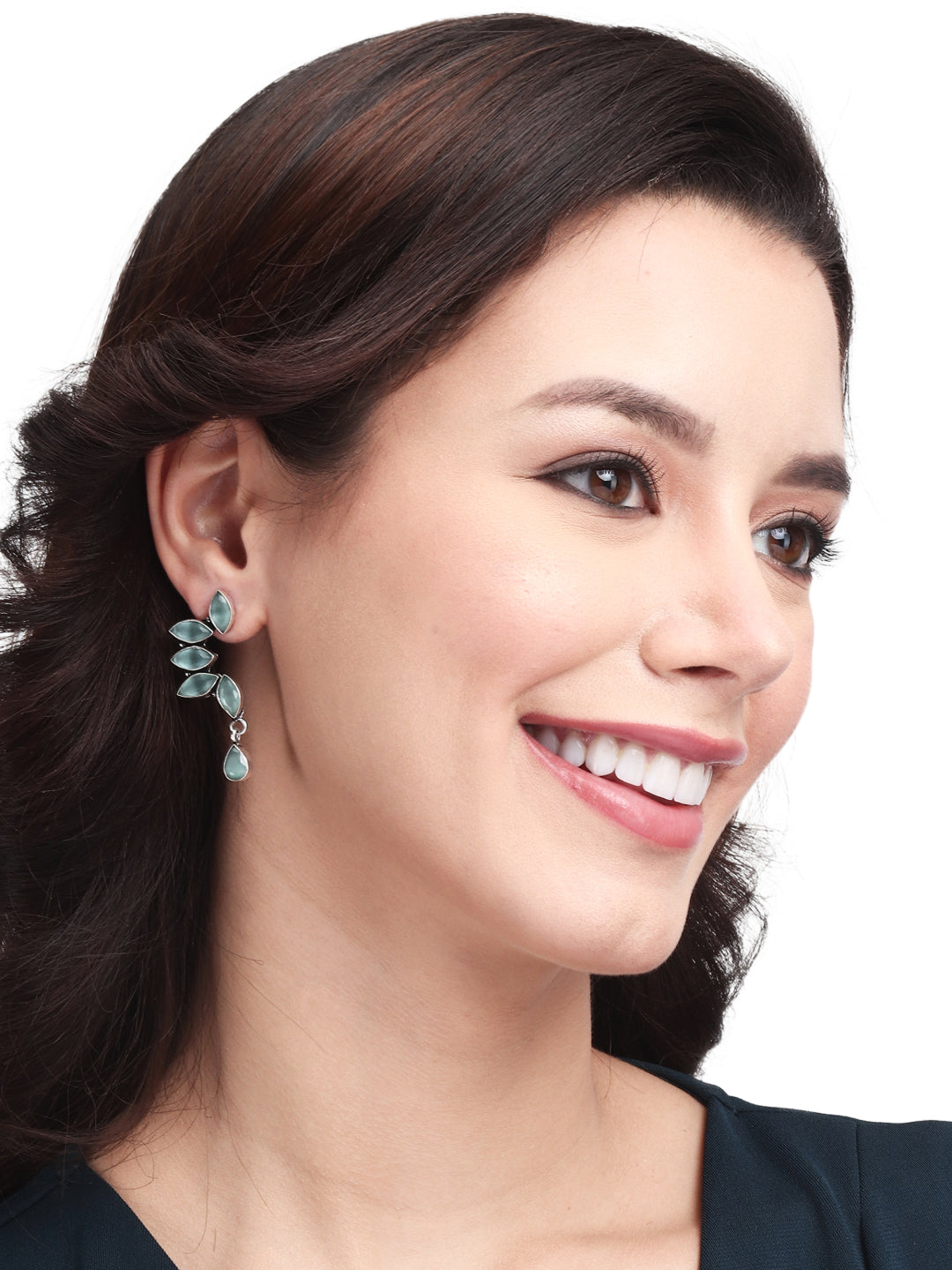 Silver Oxidised finish Sage Green Monalisa stone drop earring