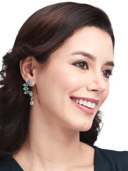 Silver Oxidised finish Sage Green Monalisa stone drop earring