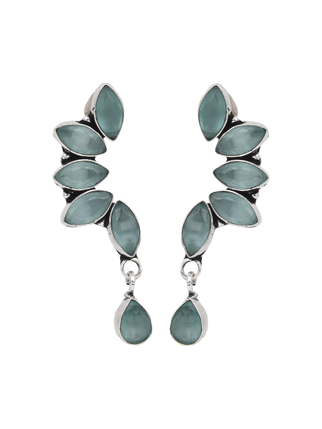 Silver Oxidised finish Sage Green Monalisa stone drop earring
